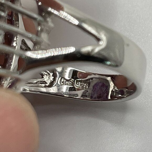 Large Oval Purple CZ & Clear Accents Sterling Silver Ring 925 Marked‎ - Picture 4 of 11